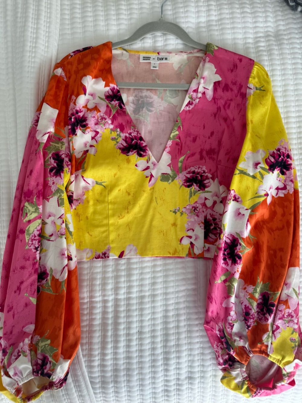 Bar III Multi-Color Floral V-Neck Crop Top
